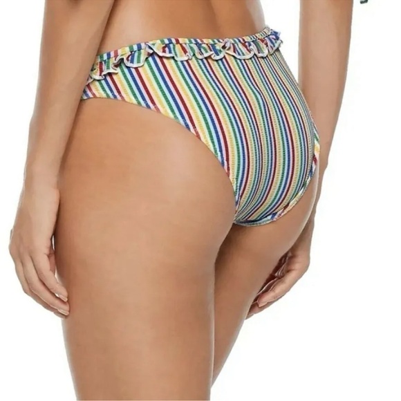 Solid and Striped Womens Milly Bikini Bottom Ruffle Multi Stripe Large - Picture 2 of 6